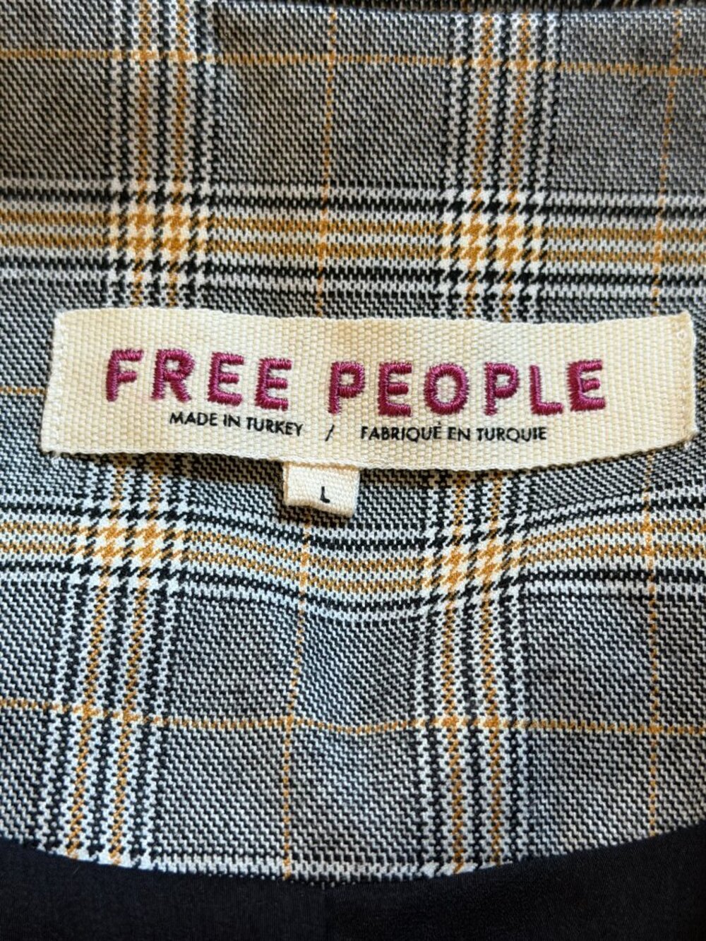 Free People Long Plaid Blazer Jacket Grey Gold Large - Picture 6 of 12